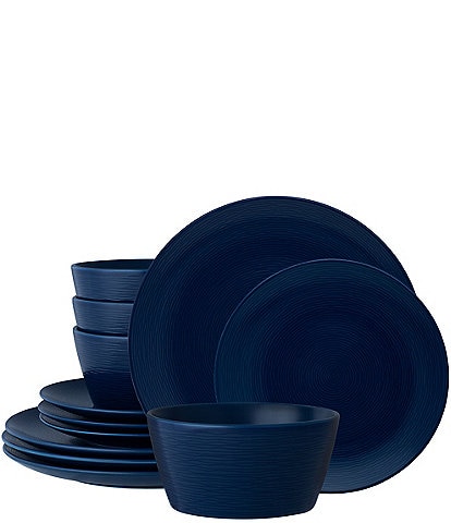 Noritake Colorscapes Navy-on-Navy Swirl 12-Piece Coupe Set