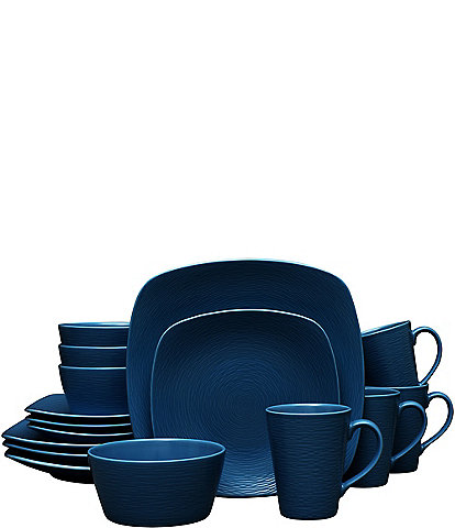 Noritake Colorscapes Navy-on-Navy Swirl Collection 16-Piece Square Set, Service For 4