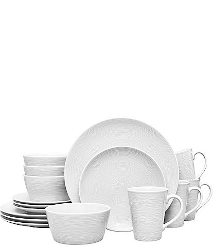 Noritake Colorscapes White-on-White Swirl Collection 16-Piece Coupe Set, Service For 4