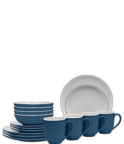 Noritake Colortrio Blue Collection 16-Piece Coupe Set, Service For 4