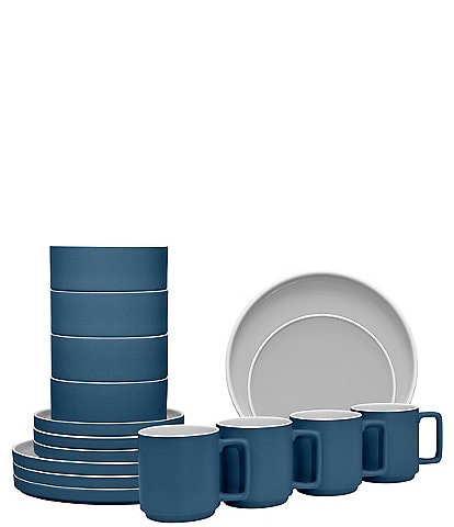 Noritake Colortrio Blue Collection 16-Piece Stax Set, Service For 4