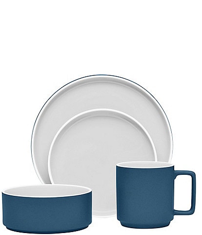 Noritake Colortrio Blue Collection 4-Piece Stax Place Setting