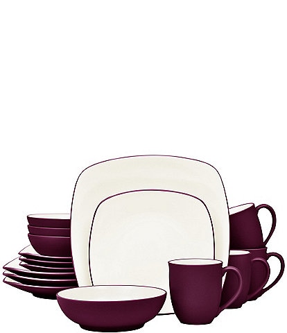 Noritake Colorwave Burgundy Collection 16-Piece Square Set, Service For 4