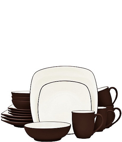 Noritake Colorwave Chocolate Collection 16-Piece Square Set, Service For 4