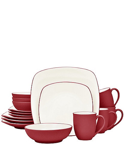 Noritake Colorwave Raspberry Collection 16-Piece Square Set, Service For 4