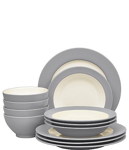 Noritake Grey Colorwave Slate Collection 12-Piece Coupe Set, Service For 4