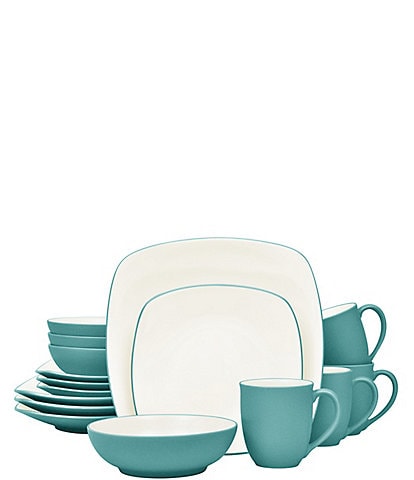 Noritake Colorwave Turquoise Collection 16-Piece Square Set, Service For 4