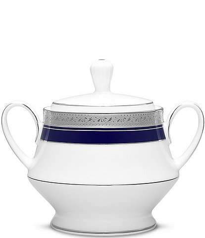Noritake Crestwood Cobalt Etched Platinum Porcelain Sugar Bowl with Lid