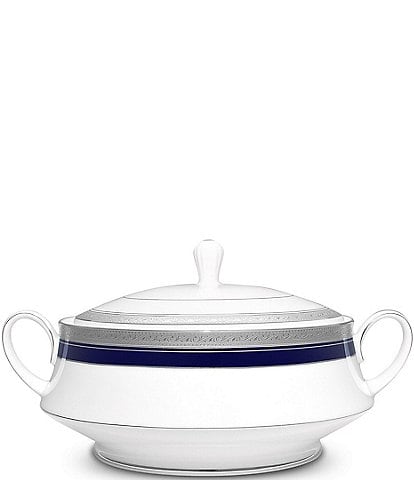 Noritake Crestwood Cobalt Platinum Porcelain Covered Vegetable Bowl