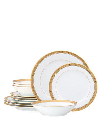 Noritake Crestwood Etched Gold Collection 12-Piece Dinnerware Set