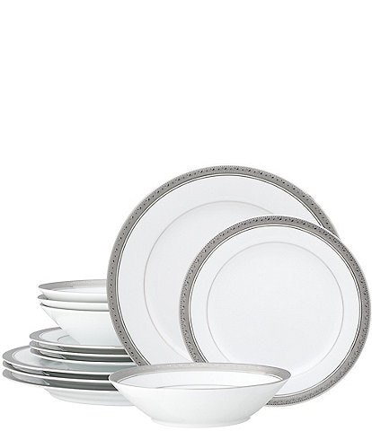 Noritake Crestwood Etched Platinum Collection 12-Piece Dinnerware Set
