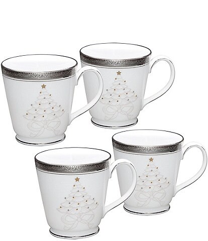 Noritake Crestwood Platinum Collection Holiday Mugs, Set of 4