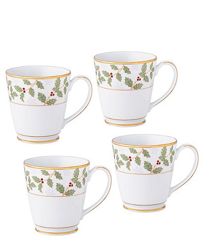 Noritake Holly & Berry Gold Collection Accent Mugs, Set of 4