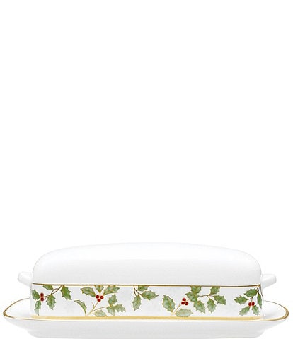Noritake Holly & Berry Gold Collection Covered Butter Dish