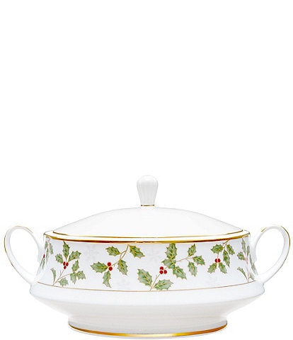 Noritake Holly & Berry Gold Collection Covered Vegetable Bowl