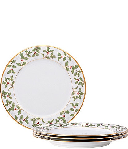 Noritake Holly & Berry Gold Collection Dinner Plates, Set of 4
