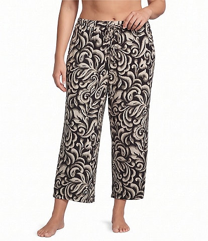 Nottibianche Plus Size Ikat Print Coordinating Cropped Sleep Pants
