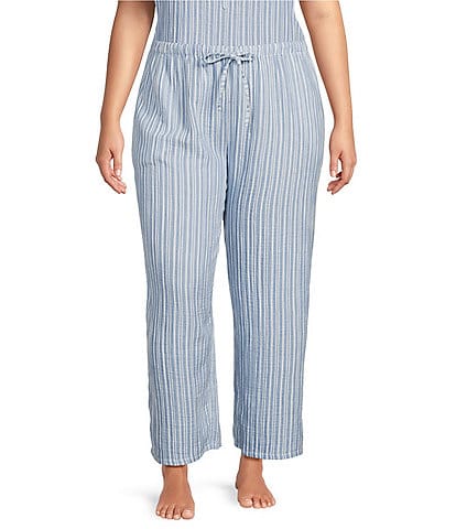Nottibianche Plus Size Woven Stripped Drawstring Tie Coordinating Sleep Pant