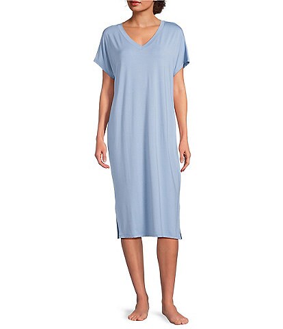 Nottibianche Solid Bamboo Jersey Knit Short Sleeve V-Neck Caftan
