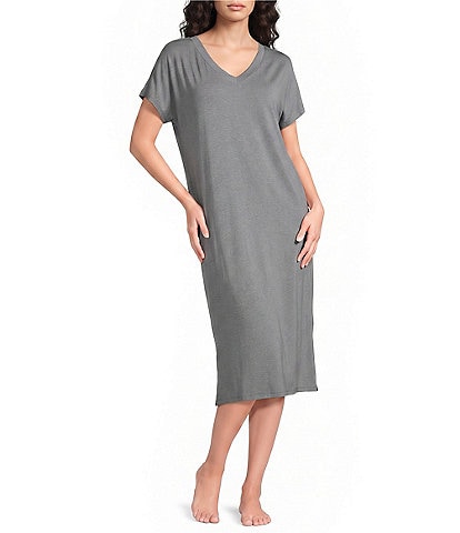 Nottibianche Solid Bamboo Jersey Knit Short Sleeve V-Neck Caftan