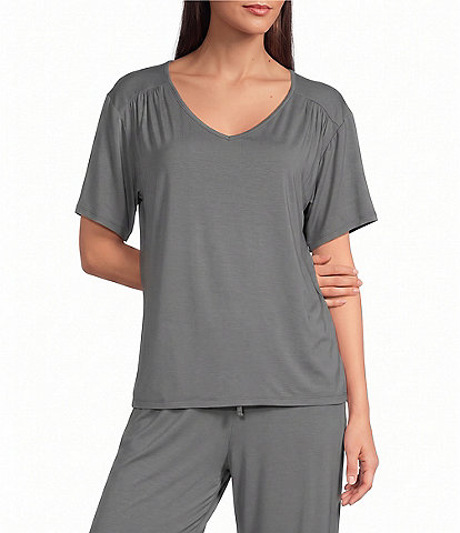 Nottibianche Solid Short Sleeve V-Neck Bamboo Jersey Knit Coordinating Sleep Top