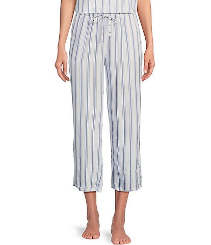 Nottibianche Striped Drawstring Tie Coordinating Woven Cropped Sleep Pant