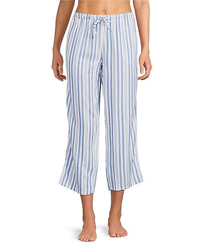 Nottibianche Striped Drawstring Tie Coordinating Woven Cropped Sleep Pants