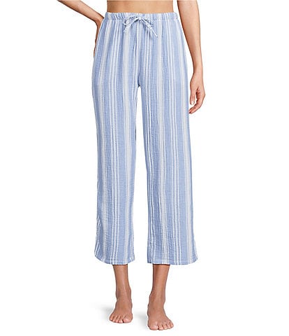 Nottibianche Striped Gauze Drawstring Tie Coordinating Cropped Sleep Pants