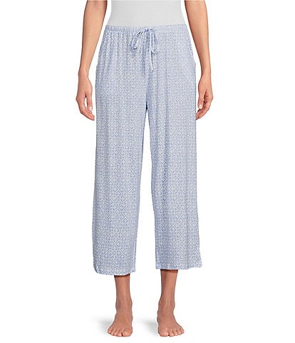 Sleep Sense Knit Dandelion Print Drawstring Tie Coordinating Capri Sleep  Pants