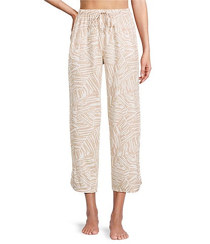 Nottibianche Woven Geo Animal Print Linen Blend Coordinating Sleep Capri Pants