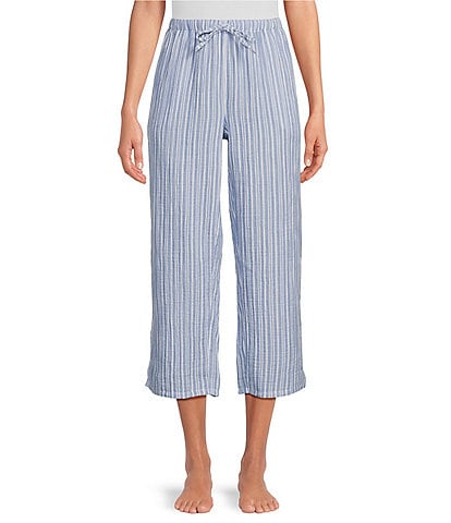Nottibianche Woven Stripped Drawstring Tie Coordinating Cropped Sleep Pant