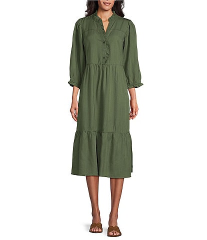 Nurture by Westbound 3/4 Sleeve Smocked Midi A-Line Dress