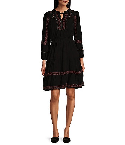 Nurture by Westbound Embroidered Long Sleeve Short Dress