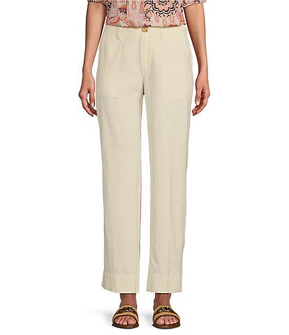 Nurture by Westbound Linen Mid Rise Utility Side Pocket Cropped Wide Leg Ankle Length Pant