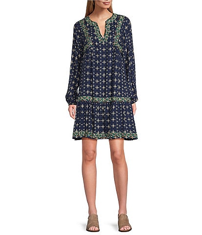 Nurture by Westbound Long Sleeve Embroidered Short Dress