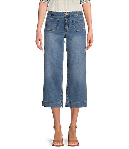 Nurture by Westbound Patch Pocket Mid Rise Wide Leg Crop Jeans