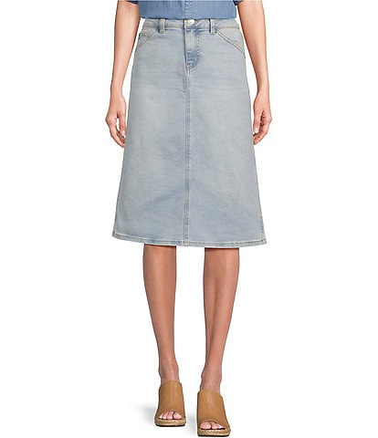 Nurture by Westbound Petite Size Back Slit Five Pocket Demin Knee Length A-Line Skirt