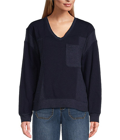 Nurture by Westbound Petite Size Long Sleeve Crew Neck Waffle Knit Top