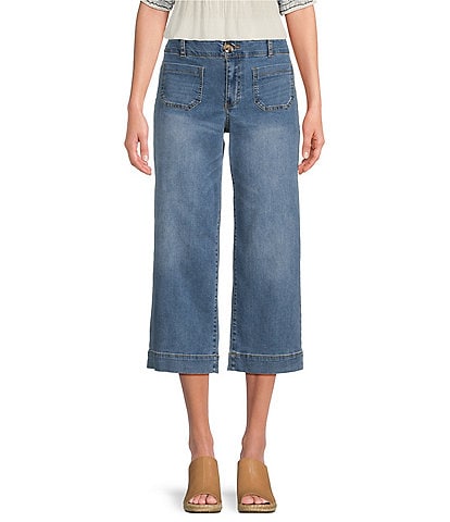 Nurture by Westbound Petite Size Patch Pocket Mid Rise Wide Leg Crop Jeans
