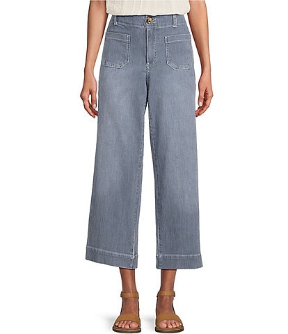 Nurture by Westbound Petite Size Wide Leg Thin Stripe Patch Pocket Crop Jeans