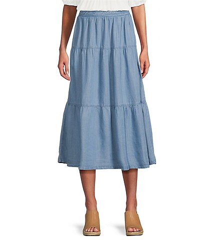 Nurture by Westbound Petite Size Pull-On Tiered A-Line Midi Skirt