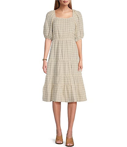 Nurture By Westbound Petite Size Short Sleeve Square Neck A-Line Dress