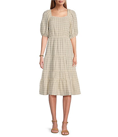 Nurture By Westbound Petite Size Short Sleeve Square Neck A-Line Dress
