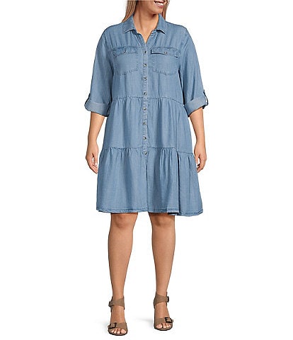 Nurture by Westbound Plus Size 3/4 Sleeve Tiered Shirt Dress