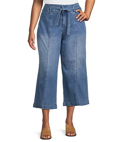 Nurture by Westbound Plus Size Crop Wide Leg Tie Front Jeans