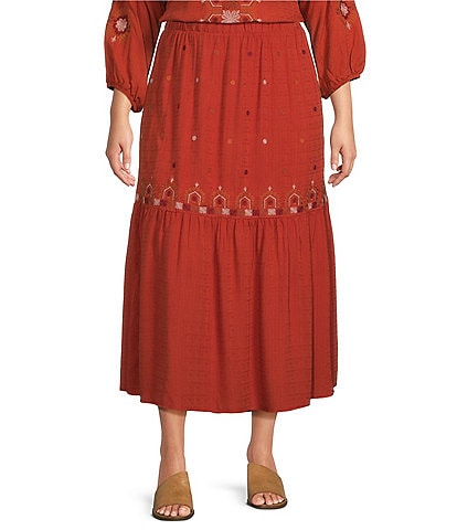 Nurture by Westbound Plus Size Embroidered Tiered Coordinating Midi Skirt