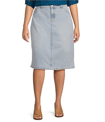 Nurture by Westbound Plus Size Five Pocket Back Slit Demin Knee Length Skirt