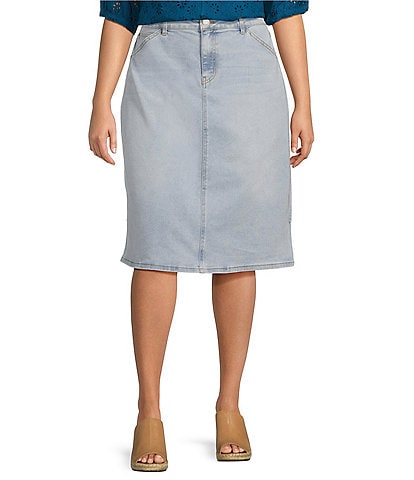 Nurture by Westbound Plus Size Five Pocket Back Slit Demin Knee Length Skirt