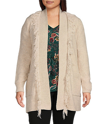Nurture by Westbound Plus Size Long Sleeve Open Front Fringe Cardigan