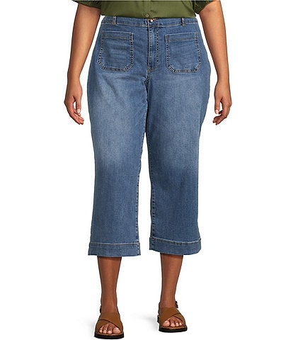 Nurture by Westbound Plus Size Patch Pocket Mid Rise Wide Leg Crop Jeans